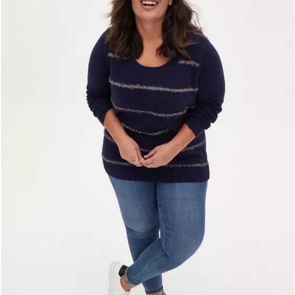 Torrid Tinsel Stripe Holiday Sweater - Navy